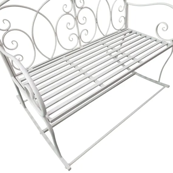 Buy Patio 2 Seater Rocking Bench Steel Garden Outdoor Garden Loveseat Chair w/ Decorative Backrest White, 8 image