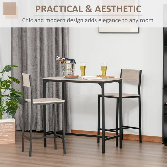 Buy 3-Piece Bar Table Set with 2 Stools, Industrial Breakfast Bar Set with Footrest, Backrest for Dining Room, Small Space, 6 image