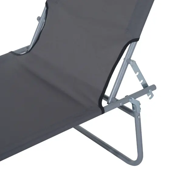 Buy Outsunny Outdoor Foldable Sun Lounger, 4 Level Adjustable Backrest Reclining Sun Lounger Chair with Angle Adjust Sun Shade Awning for Beach, Garden, Patio, Grey, 9 image