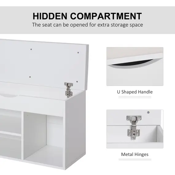 Buy Wooden Shoes Cabinet Bench Hidden Storage Padded Seat Organiser Footwear Rack Hallway White 80 x 30 x 47 cm, 4 image