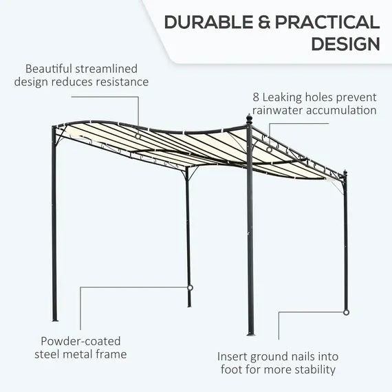 Buy Outsunny 3x3 m Wall Mounted Garden Porch with UV Protection, Cream White, 4 image