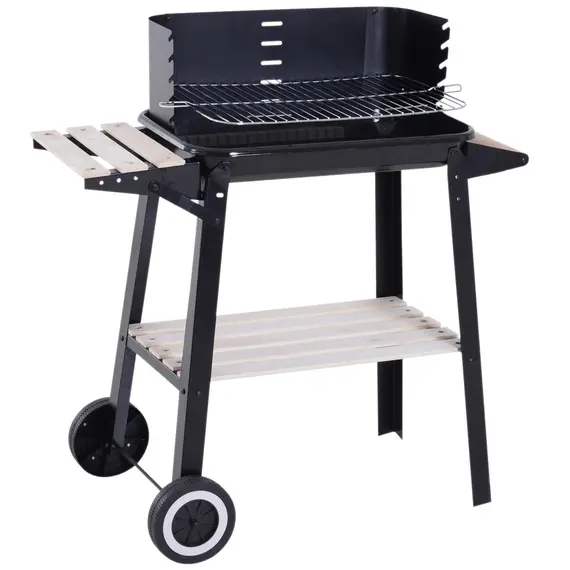 Buy Outsunny Trolley Charcoal BBQ Barbecue Grill Outdoor Patio Garden Heating Smoker with Side Trays Storage Shelf and Wheels