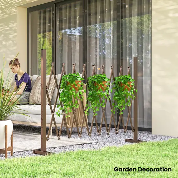 Buy Expanding Trellis Fence, Freestanding Movable Fence, Foldable Garden Screen Panel, 250 x 103.5 cm, Dark Brown, 8 image