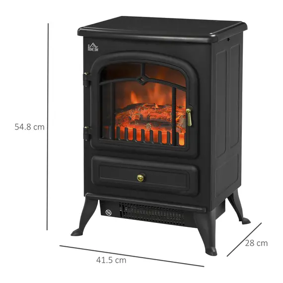 Buy HOMCOM Freestanding Electric Fireplace Indoor Heater Glass View Log Wood Burning Effect Flame Portable Fireplace Stove 950/1850W Black, 3 image