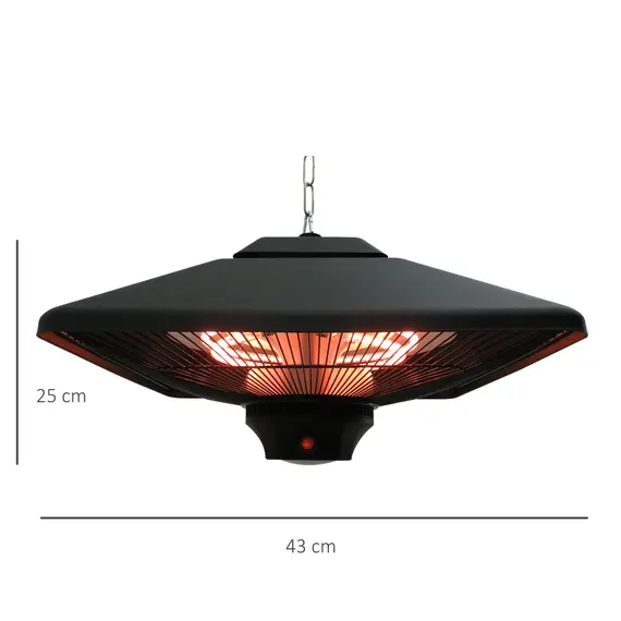 Buy Hanging Electric Patio Heater with 2 Power Settings, 1000/2000W Waterproof Ceiling Mounted Aluminium Halogen Infrared Outdoor Heater Warmer with LED Light and Remote Control, Black, 3 image