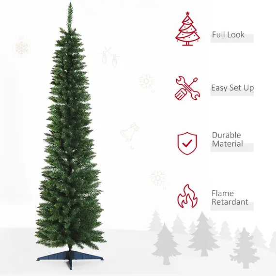Buy 7ft Unlit Artificial Christmas Tree, Pencil Slim Xmas Tree with Solid Stand and Realistic Branches, Green, 4 image