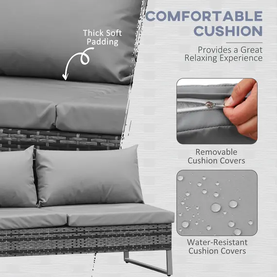 Buy 4pc Garden Rattan Wicker Outdoor Furniture Patio Corner Sofa Love Seat and Table Set  with Cushions Side Desk Storage, Mixed Grey, 5 image