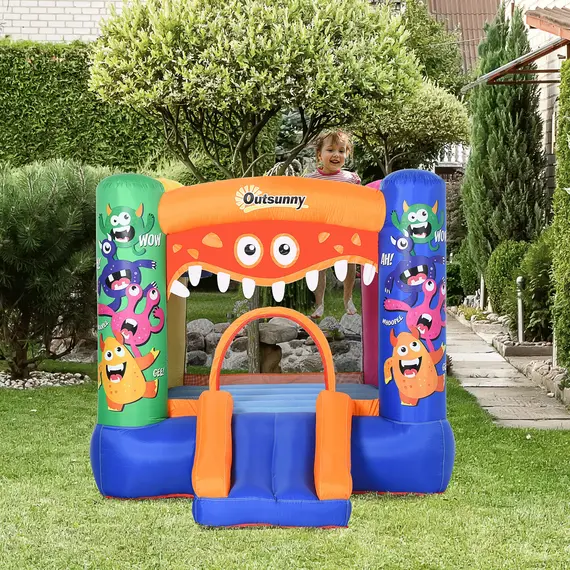 Buy Outsunny Bouncy Castle Inflatable Basket Trampoline Slide Monster Design 180 x 250 x 175 (CM), 9 image