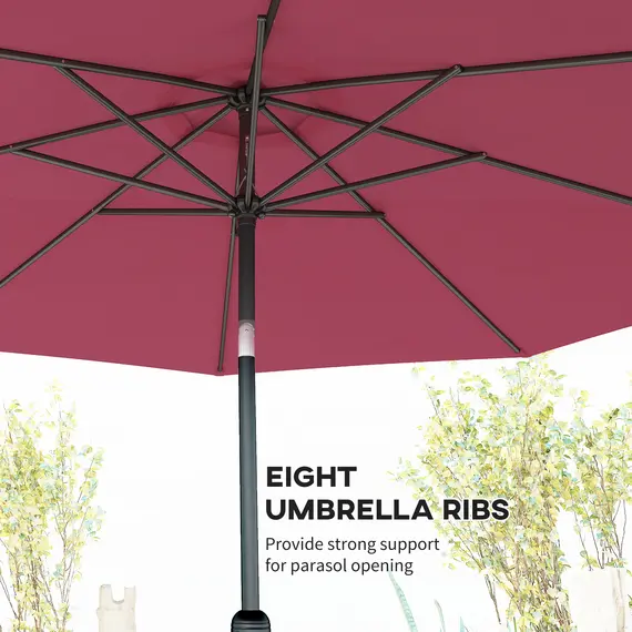 Buy Outsunny 3(m) Tilting Parasol Garden Umbrellas, Outdoor Sun Shade with 8 Ribs, Tilt and Crank Handle for Balcony, Bench, Garden, Wine Red, 7 image