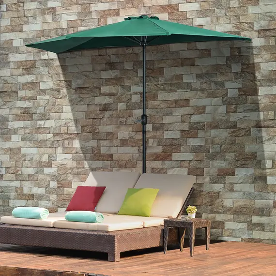 Buy Outsunny 2.7m Garden Half Parasol, Outdoor Balcony Umbrella with 5 Steel Ribs, Patio Sun Shade, Green, 2 image