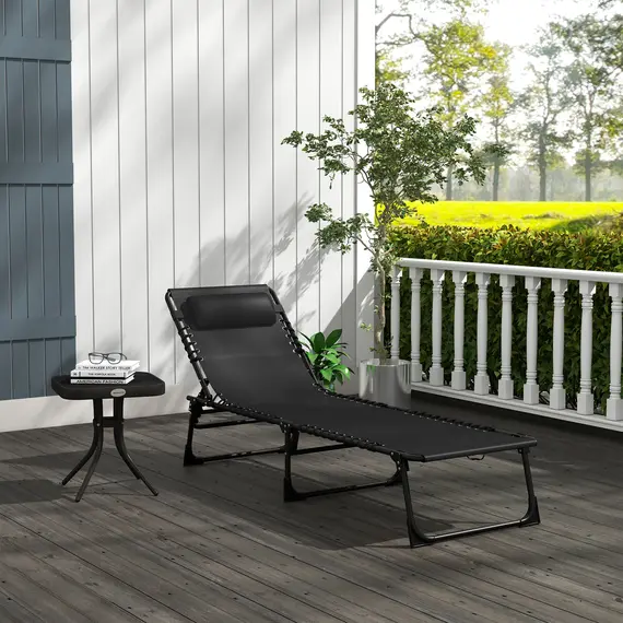 Buy Outsunny Foldable Sun Lounger, Outdoor 4 Level Adjustable Backrest Reclining Chaise Chair, Steel Frame Recliner Chair for Camping, Hiking, Black, 9 image