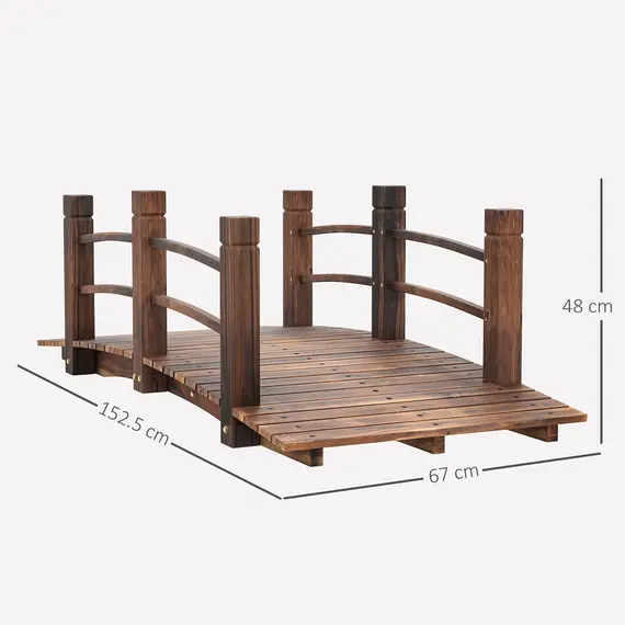 Buy Outsunny 1.5M Wooden Garden Bridge Lawn Décor Stained Finish Arc Outdoor Pond Walkway w/ Railings Water Yard Decoration, 3 image