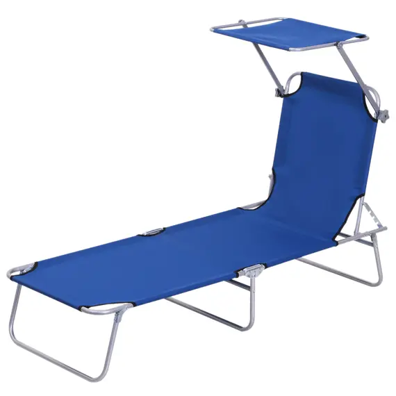 Buy Outsunny Single Sun Lounger, with Awning and Reclining Back - Blue