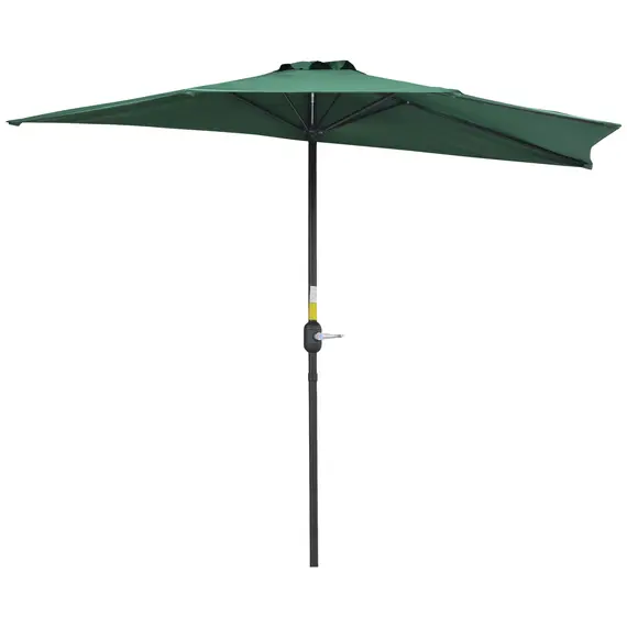 Buy Outsunny 2.7m Garden Half Parasol, Outdoor Balcony Umbrella with 5 Steel Ribs, Patio Sun Shade, Green
