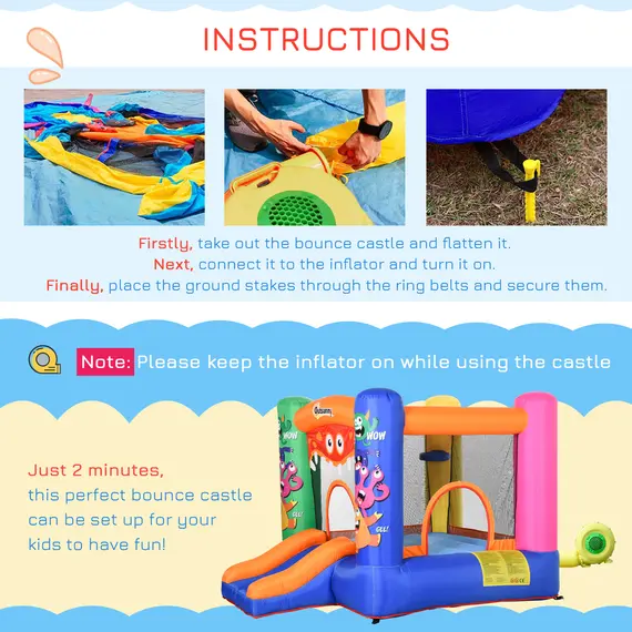 Buy Outsunny Bouncy Castle Inflatable Basket Trampoline Slide Monster Design 180 x 250 x 175 (CM), 6 image