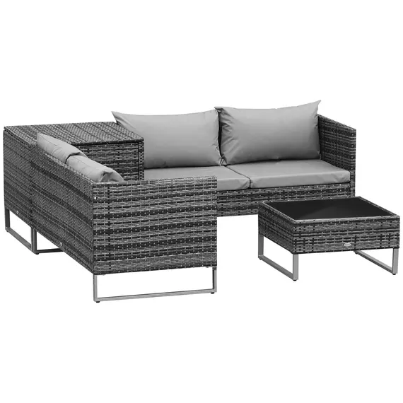 Buy 4pc Garden Rattan Wicker Outdoor Furniture Patio Corner Sofa Love Seat and Table Set  with Cushions Side Desk Storage, Mixed Grey