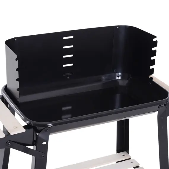 Buy Outsunny Trolley Charcoal BBQ Barbecue Grill Outdoor Patio Garden Heating Smoker with Side Trays Storage Shelf and Wheels, 8 image