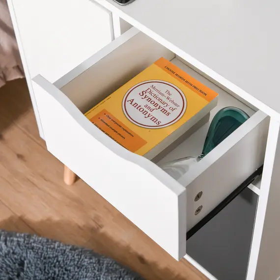 Buy HOMCOM Sideboard Floor Cabinet Storage Cupboard with Drawer and Solid Wood Legs for Bedroom, Living Room, Entryway, Grey, 9 image