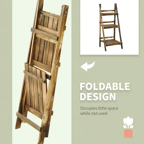 Buy Outsunny Wooden Folding Flower Pot Stand 3 Tier Garden Planter Display Ladder Gardener Storage Shelves Rack Herb Holder (40L x 37W x 93H cm), 5 image