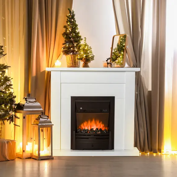 Buy 40" Electric Firplace Suites & Mantelpiece w/LED Flames Remote Marble Stone Modern Curved Surround Intelligent Safe Tempered Glass Adjustable Thermal 1000W/2000W, 2 image