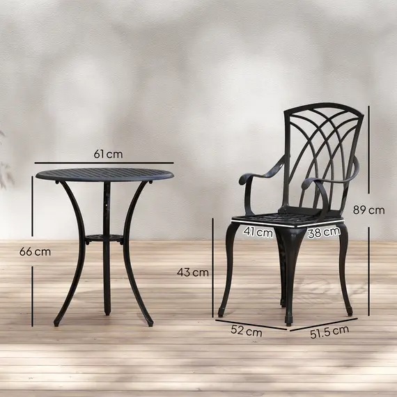 Buy Outsunny 3 Pieces Garden Dining Set for 2, Cast Aluminium Outdoor Dining Set with 2 Armchairs and Round Dining Table with Parasol Hole, Garden Furniture Bistro Set, Brown, 3 image