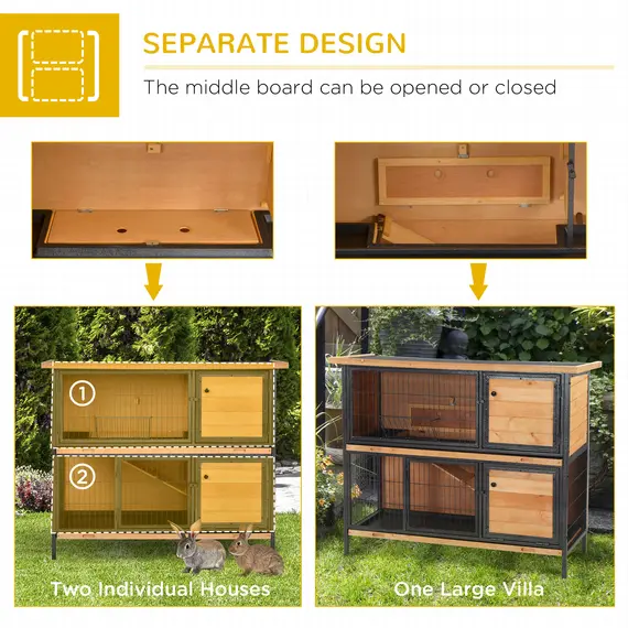Buy Rabbit Hutch Outdoor Guinea Pig Hutch Bunny Cage Metal Frame with  No-Leak Tray Openable Roof Light Yellow 122 x 50 x 101cm, 5 image