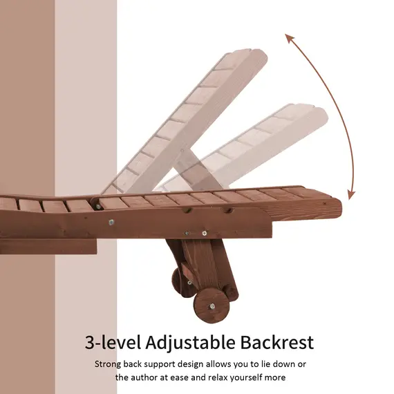 Buy Outsunny Outdoor Wooden Lounger Chair, Sun Bed with Built-In Table, Adjustable Backrest and Wheels, Red Brown, 5 image