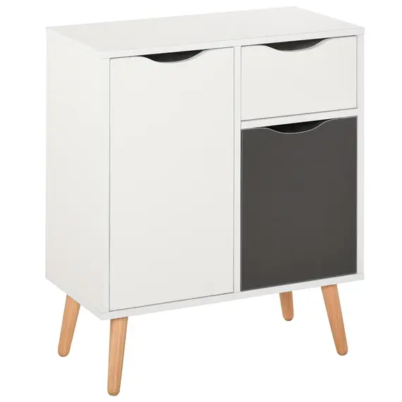 Buy HOMCOM Sideboard Floor Cabinet Storage Cupboard with Drawer and Solid Wood Legs for Bedroom, Living Room, Entryway, Grey
