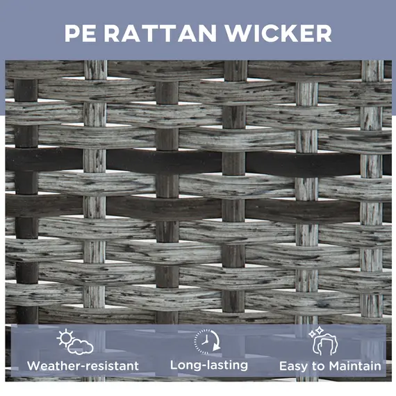 Buy Outsunny 3 Pieces Rattan Sun Loungers, Garden Wicker Wheeling Recliner , PE Rattan Lounge Chairs w/ Cushions & Side Coffee Table Grey, 4 image
