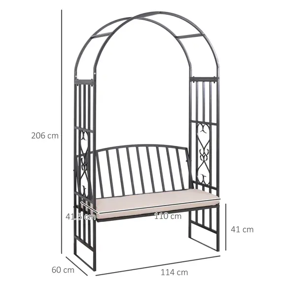 Buy Metal Frame Bench W/Arch, 114Lx60Wx206H cm-Grey, 3 image