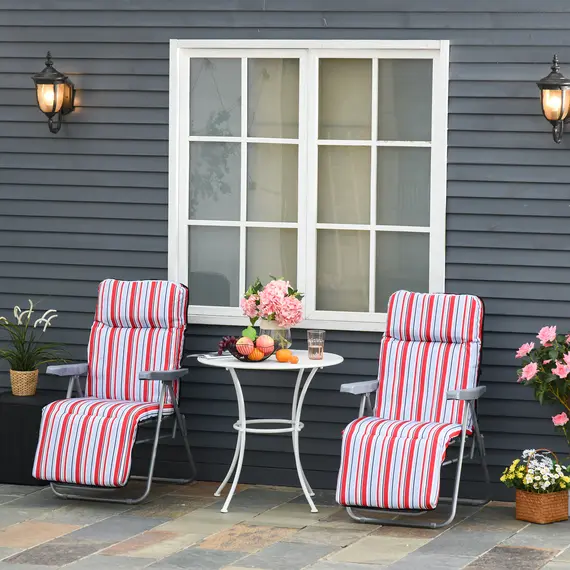 Buy Outsunny Set of 2 Garden Sun Lounger Outdoor Reclining Seat Cushioned Seat Foldable Adjustable Recliner Red and White, 2 image