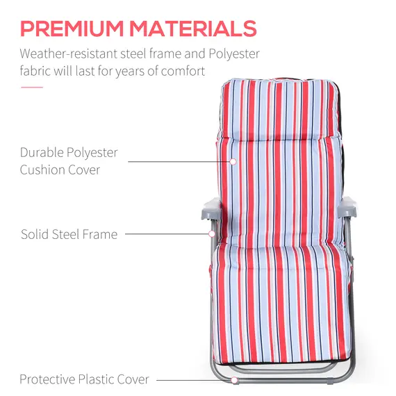 Buy Outsunny Set of 2 Garden Sun Lounger Outdoor Reclining Seat Cushioned Seat Foldable Adjustable Recliner Red and White, 7 image