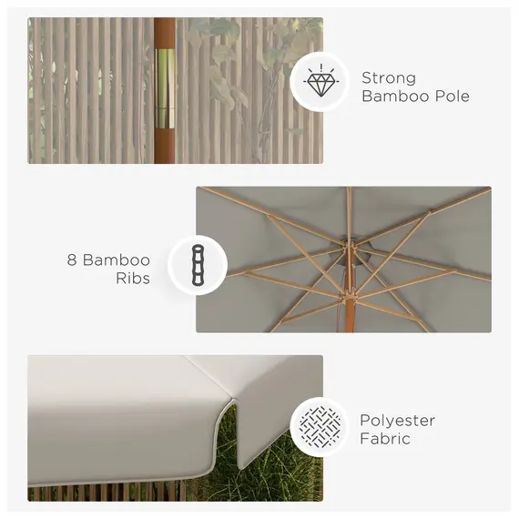 Buy Outsunny 3.3m Elegant Wooden Parasol - Grey, 6 image