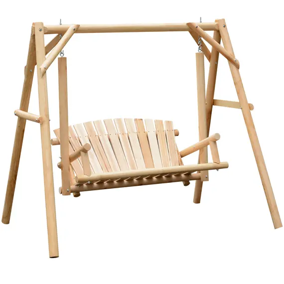 Buy Outsunny Outdoor 2 Seater Swing Chair Larch Wood Garden Swing Seat Porch Hammock Bench Lounger
