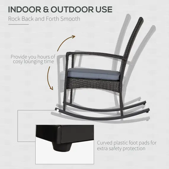Buy Outsunny Outdoor PE Rattan Rocking Chair, Garden Rocking Chair Set with Armrest and Cushion, Grey, 7 image