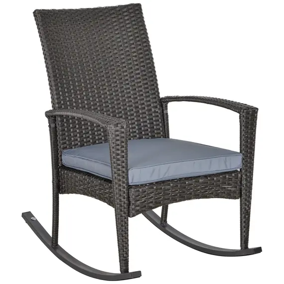Buy Outsunny Outdoor PE Rattan Rocking Chair, Garden Rocking Chair Set with Armrest and Cushion, Grey