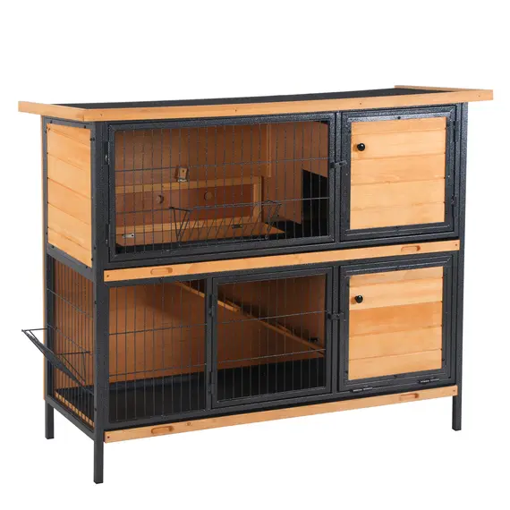 Buy Rabbit Hutch Outdoor Guinea Pig Hutch Bunny Cage Metal Frame with  No-Leak Tray Openable Roof Light Yellow 122 x 50 x 101cm