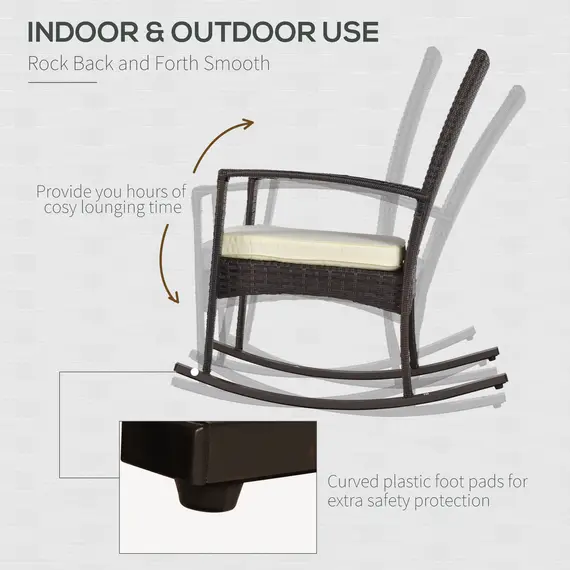 Buy Outsunny PE Rattan Garden Rocking Chair, Outdoor Rocking with Cushion, 160 KG Capacity Wicker Garden Armchair Rocker with Metal Frame for Patio, Porch, Balcony, Brown, 7 image