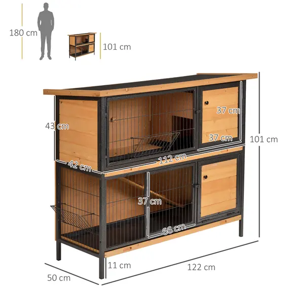 Buy Rabbit Hutch Outdoor Guinea Pig Hutch Bunny Cage Metal Frame with  No-Leak Tray Openable Roof Light Yellow 122 x 50 x 101cm, 3 image