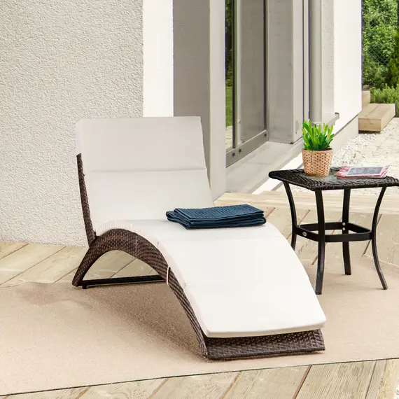 Buy Outsunny Folding Sun Lounger, PE Rattan Garden Lounger Chair with Soft Padded Cushion, Ergonomic Curved Design Sun Bed for Balcony, Garden, Brown, 2 image