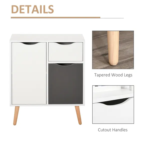 Buy HOMCOM Sideboard Floor Cabinet Storage Cupboard with Drawer and Solid Wood Legs for Bedroom, Living Room, Entryway, Grey, 6 image