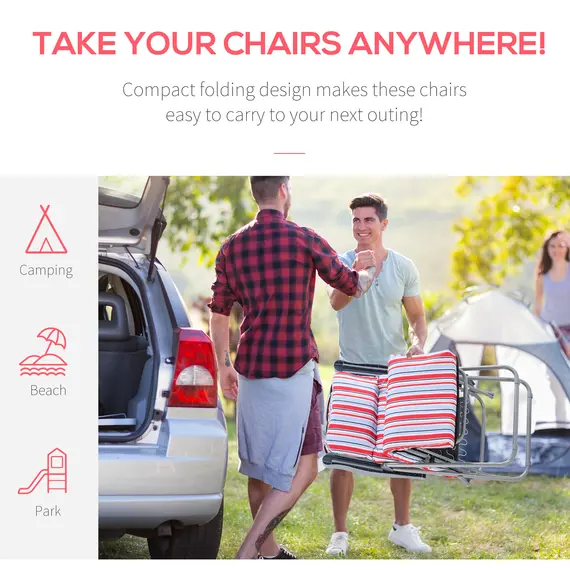 Buy Outsunny Set of 2 Garden Sun Lounger Outdoor Reclining Seat Cushioned Seat Foldable Adjustable Recliner Red and White, 6 image