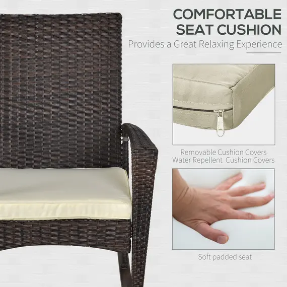Buy Outsunny PE Rattan Garden Rocking Chair, Outdoor Rocking with Cushion, 160 KG Capacity Wicker Garden Armchair Rocker with Metal Frame for Patio, Porch, Balcony, Brown, 5 image