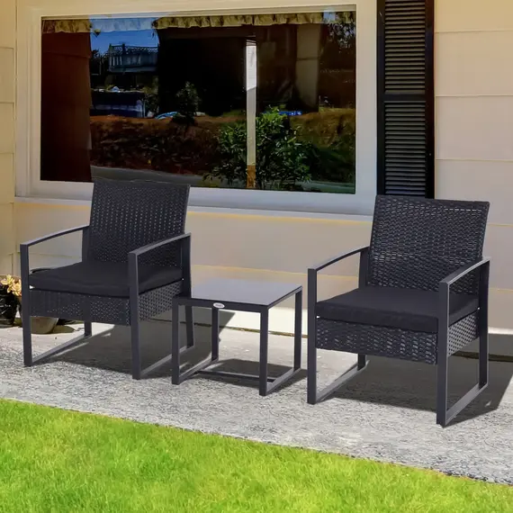 Buy 2 Seater Rattan Coffee Set-Black, 2 image