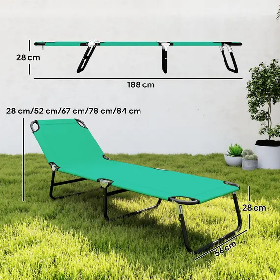 Buy Outsunny Foldable Sun Lounger with 5-Position Adjustable Backrest, Outdoor Portable Recliner Chaise Lounge Chair, Green, 3 image