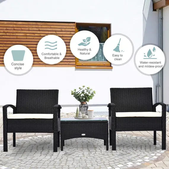 Buy 2 Seater Rattan Bistro Set, Steel-Black, 5 image
