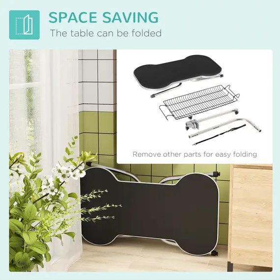 Buy Foldable Dog Grooming Table Pet Drying Table with Adjustable Arm Non-Slip Rubber Tabletop Aluminium Alloy Edge Stainless Steel Bar Sling 94.5 x 55 x 81cm Black, 7 image