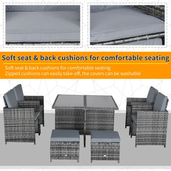 Buy 8-Seater Rattan Dining Set Garden Furniture Cushion Seat Woven Rattan Grey, 7 image