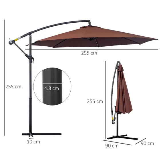 Buy Outsunny Φ3m Hanging Umbrella Parasol-Coffee, 3 image