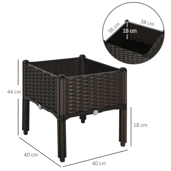 Buy 26L Garden Raised Bed Elevated Patio Flower Plant Planter Box PP Vegetables Planting Container, Brown, 3 image